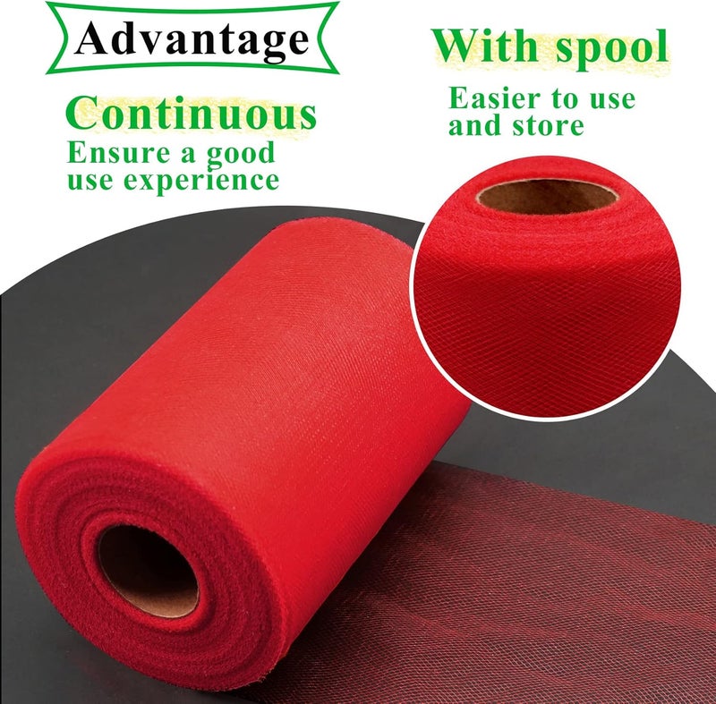 IONTACH Red Tulle Fabric Rolls 6 Inch by 100 Yards (300 feet) Fabric Spool Tulle Ribbon for Christmas Gift Wrapping DIY Tutu Bow Baby Shower Birthday Party Wedding Decorations Craft Supplies - Image 4